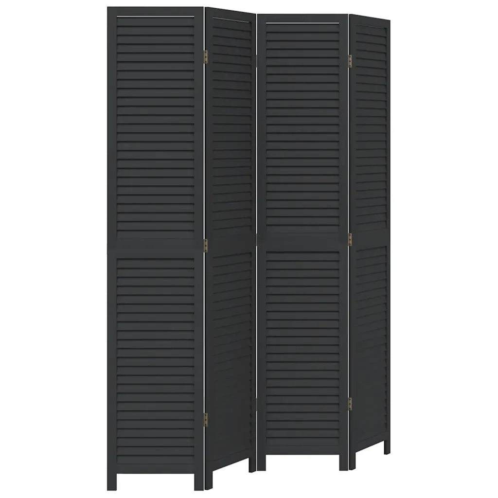 Divisorio Ambienti | Divider per stanze | Paravento 4 Pannelli Nero Legno Massello di Paulownia