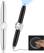 2 pezzi Penna a Spinning Metallo - Penna Fidget con Luce LED - Strumento da Scrivere - Penna Fidget Pratica - Punto Illuminato - Penna per Scrivere al Buio (Nero + Argento)