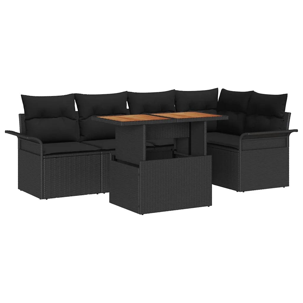 Set Divano da Giardino con cuscino 6 pcs Nero