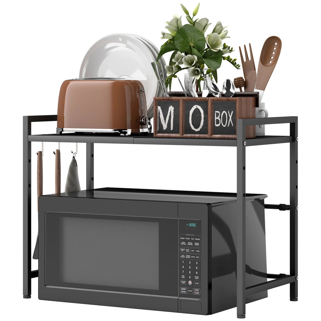 Mobiletto Porta Microonde a 2 Livelli ¨C Minimal ¨C Nero Metallo 39.5-64x32x47.5 cm