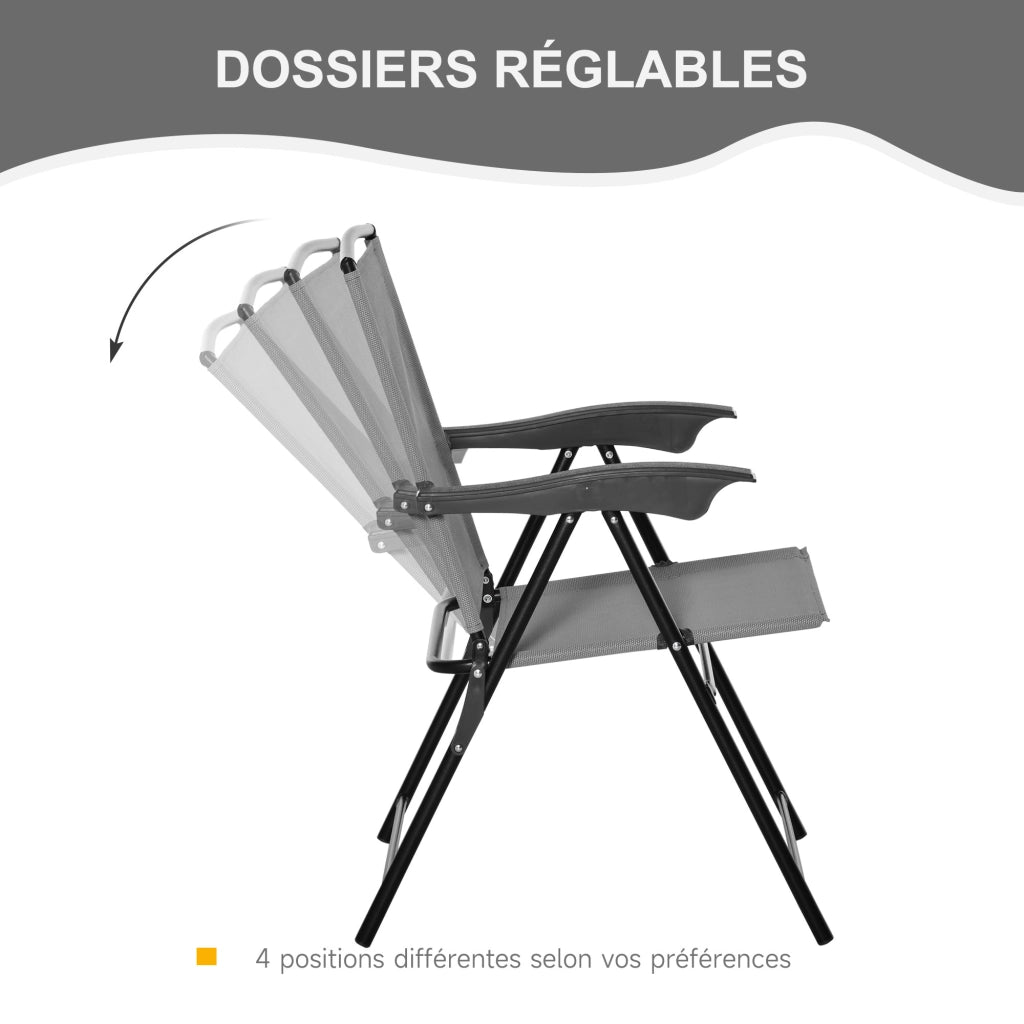 Set giardino 3 pezzi tavolo rotondo vetro temperato 2 sedie pieghevoli reclinabili ¨C Xylo ¨C Textilene grigio
