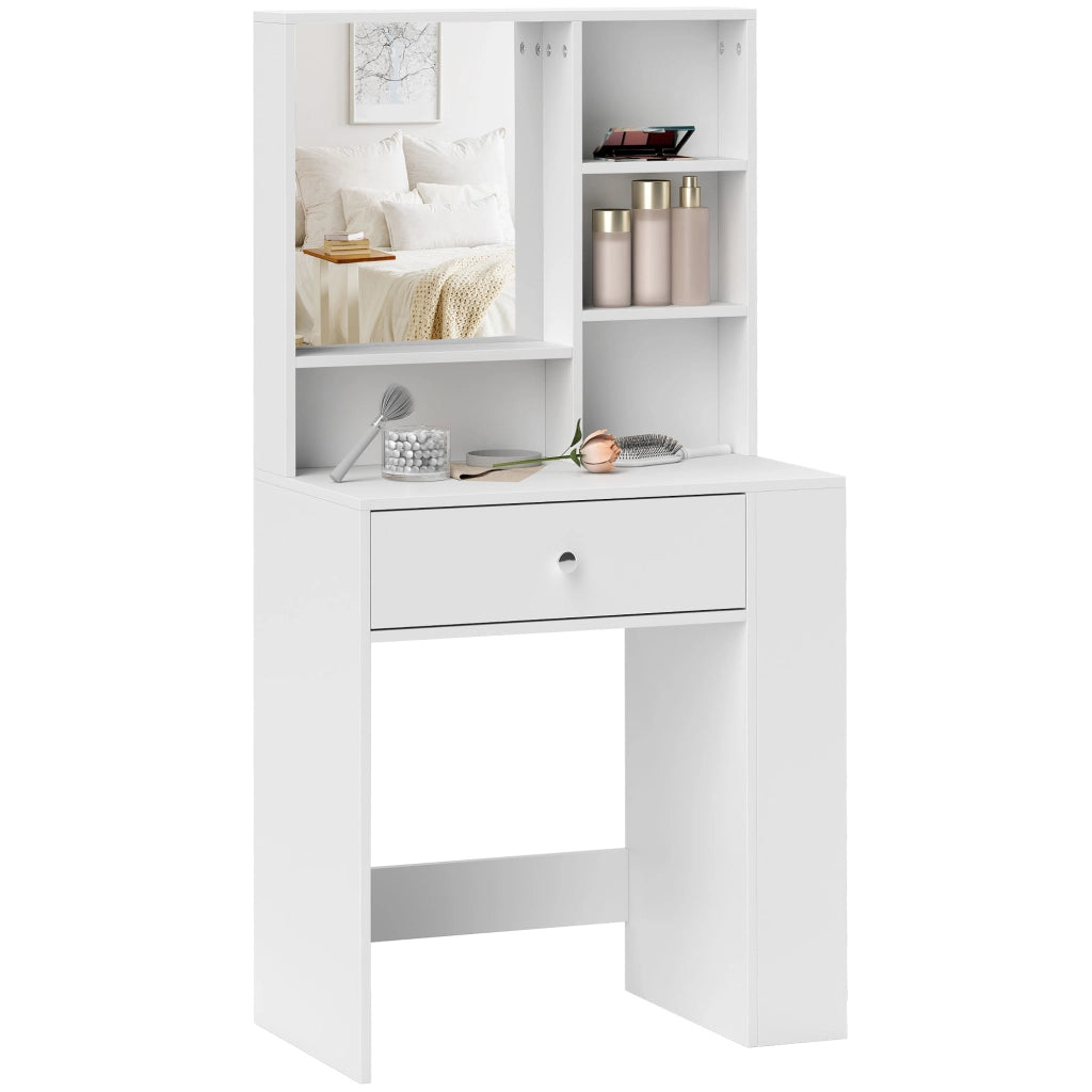 Tavolo trucco con specchio e cassetto, 3 ripiani laterali ¨C Minimal ¨C bianco
