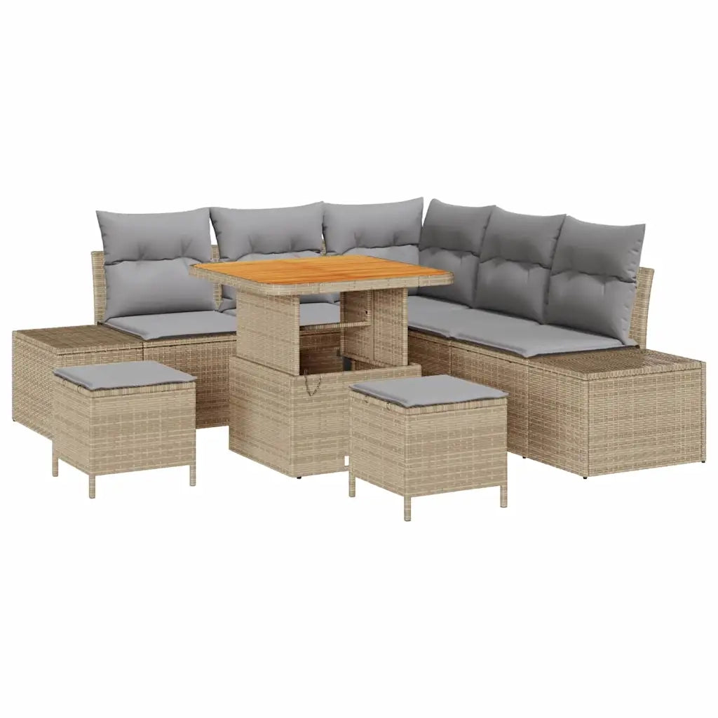 Set Divano da Giardino con cuscino 8 pcs Beige Poly Rattan