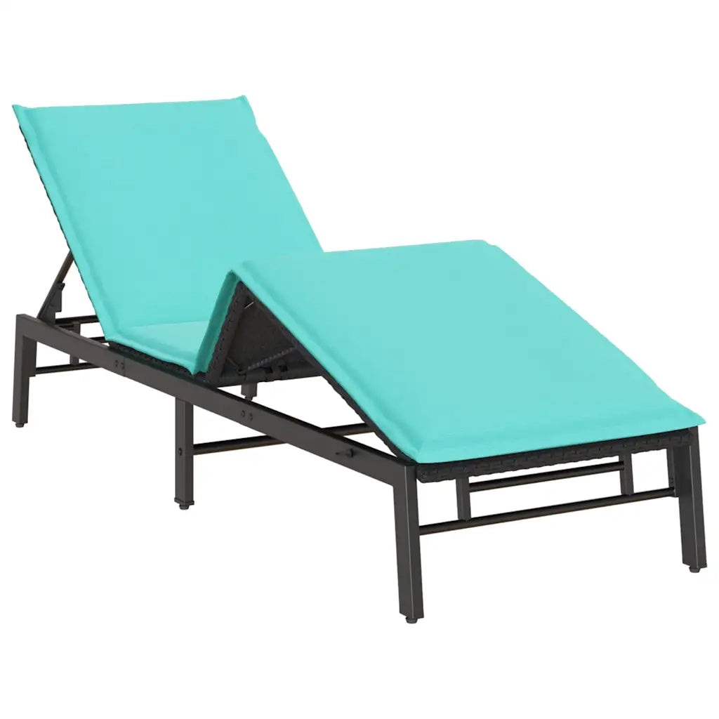 Lettino Prendisole con Cuscino Nero in Polyrattan 4104087