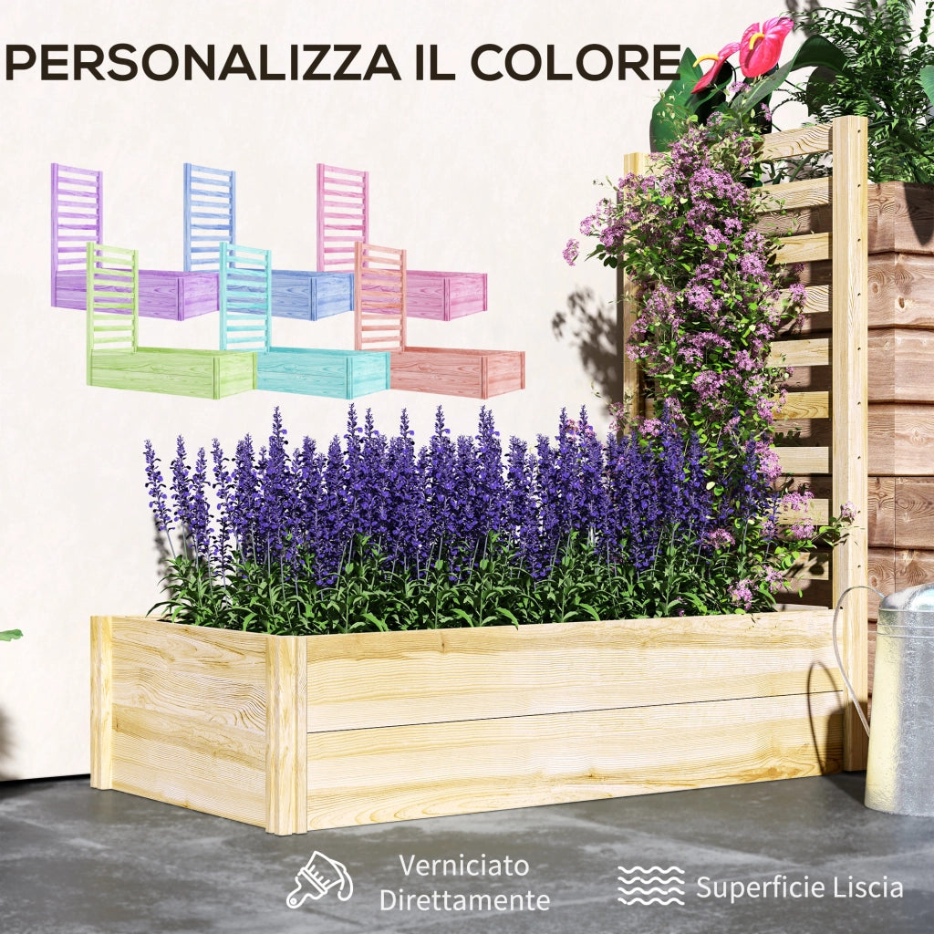 Fioriera con Traliccio per Rampicanti e Fondo Aperto, in Legno di Abete, 115x60x110 cm, color Legno
