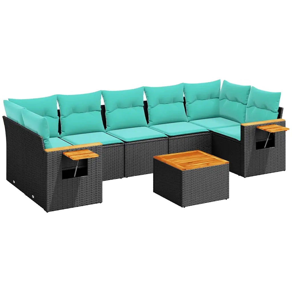 Set Divani da Giardino 8 pz con Cuscini Nero in Polyrattan