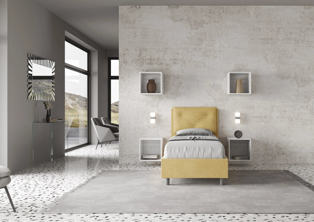 BS COM Letto singolo con rete imbottito 80x210 microfibra ocra