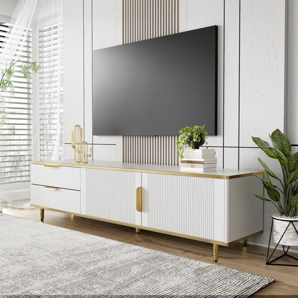 MOBILE TV Con 2 cassetti 170x37x45 cm Bianco e Oro