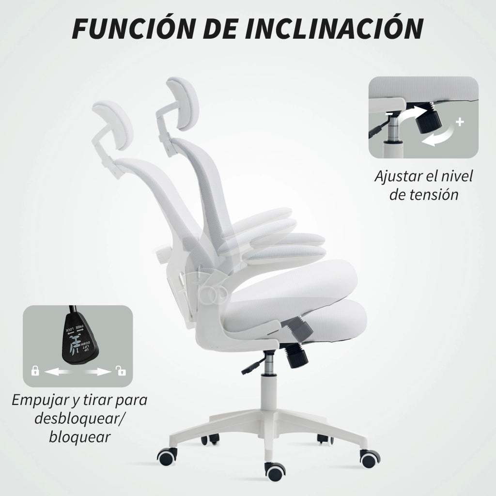 Sedia da Ufficio con Schienale Alto Poggiatesta Regolabile Supporto Lombare Rete 62x64x120 cm Bianco ¨C Xylo