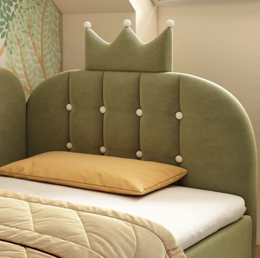 Letto daybed 90x190 cm in velluto verde con contenitore idraulico