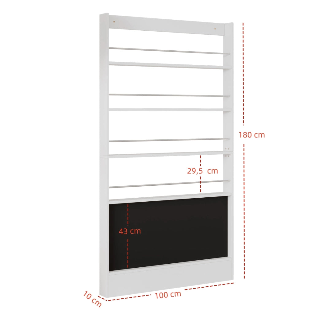 Libreria da parete salvaspazio con 4 ripiani e lavagna; 100x10x180 cm bianco