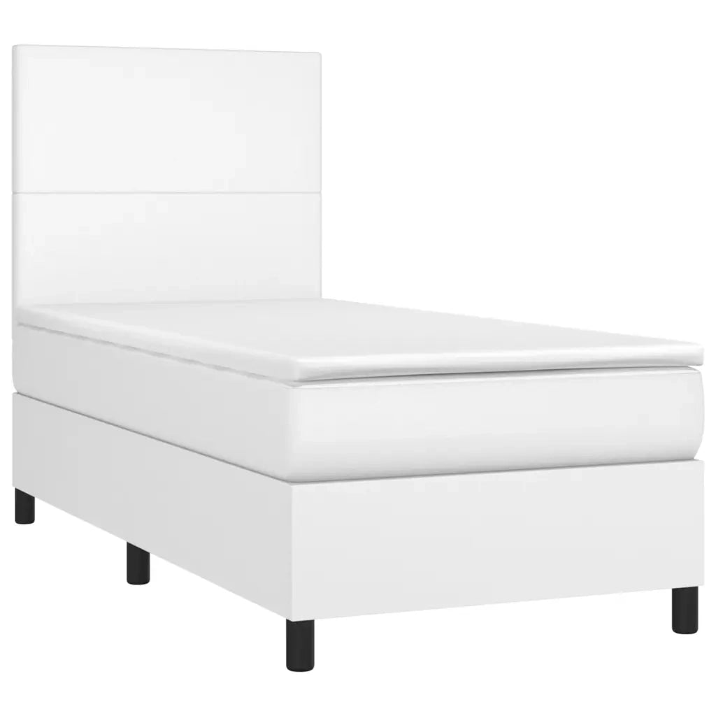 Letto singolo | Letto per adulti | Giroletto Molle con Materasso e LED Bianco 90x190 cm Similpelle