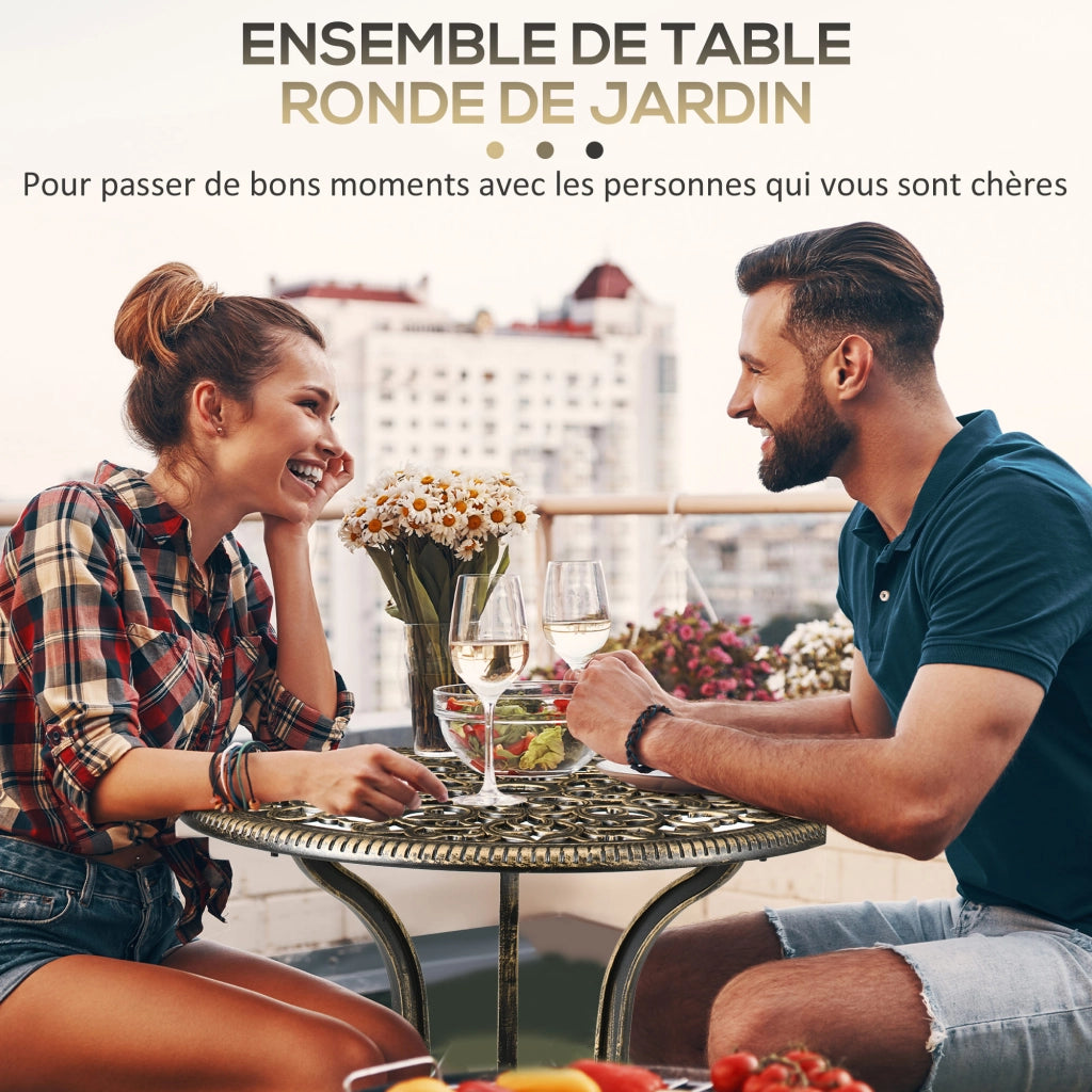 Set bistrot giardino alluminio 3 pezzi ¨C Xylo ¨C 2 sedie + tavolo rotondo effetto ferro battuto