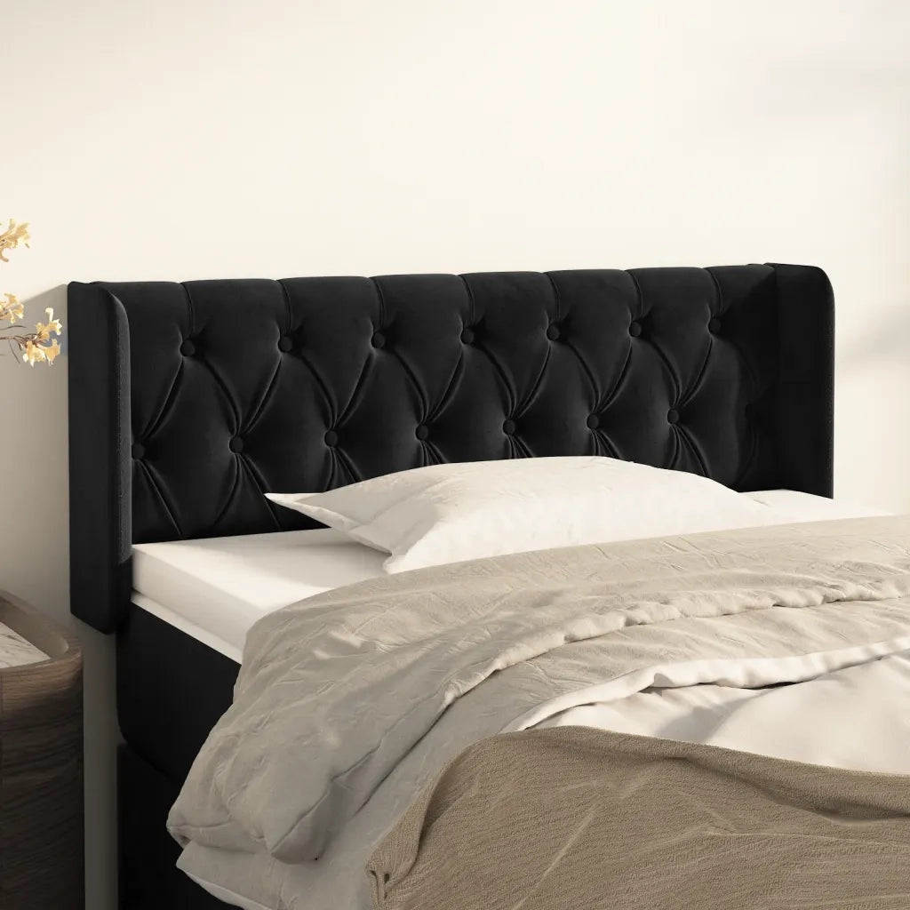 Testiera ad Orecchio-Testata con Orecchie Nera 93x16x78/88 cm in Velluto 377144