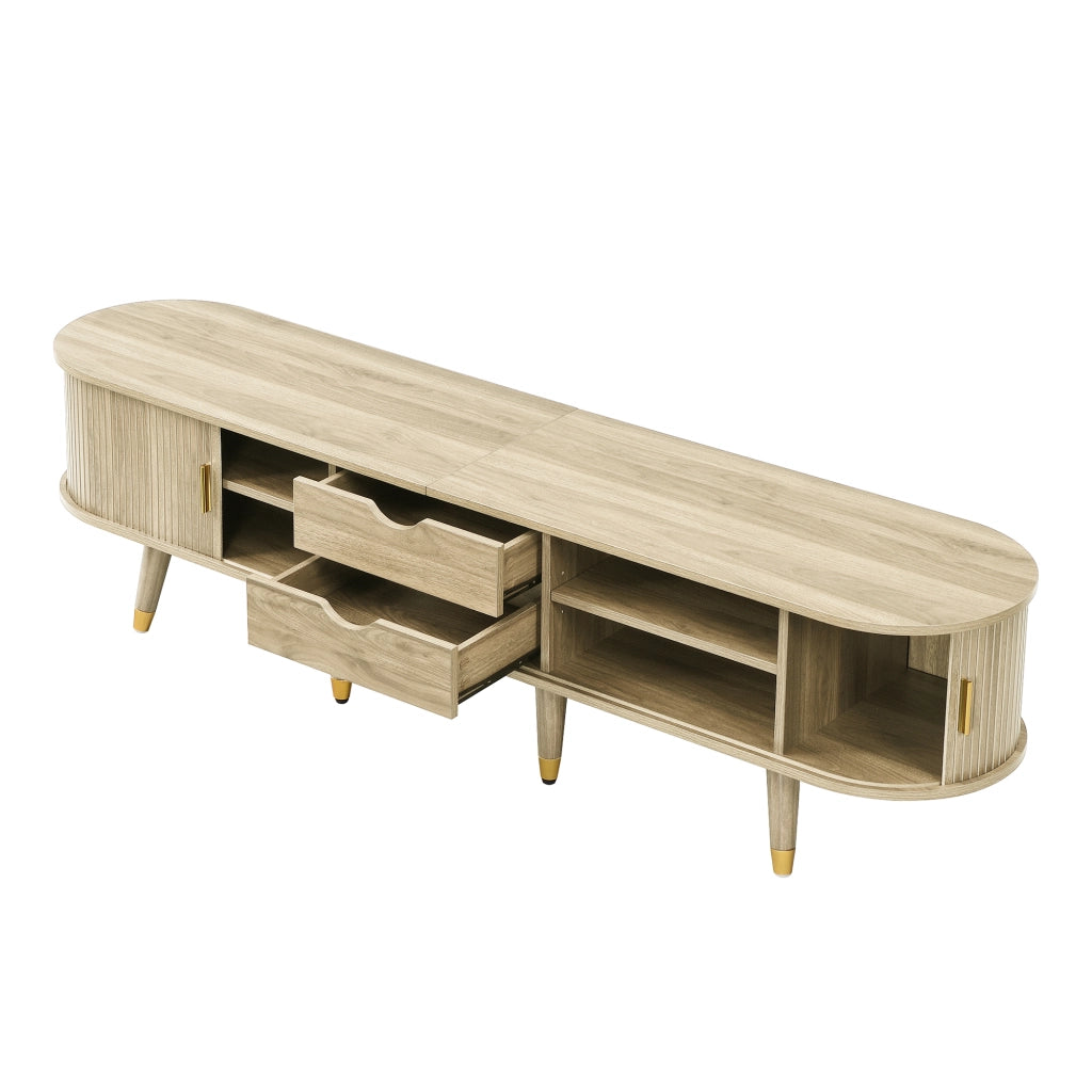 Mobile TV 175x38x45 cm Effetto Rovere con Anta Scorrevole, Cassetti, Vani Aperti e Portata 60 kg