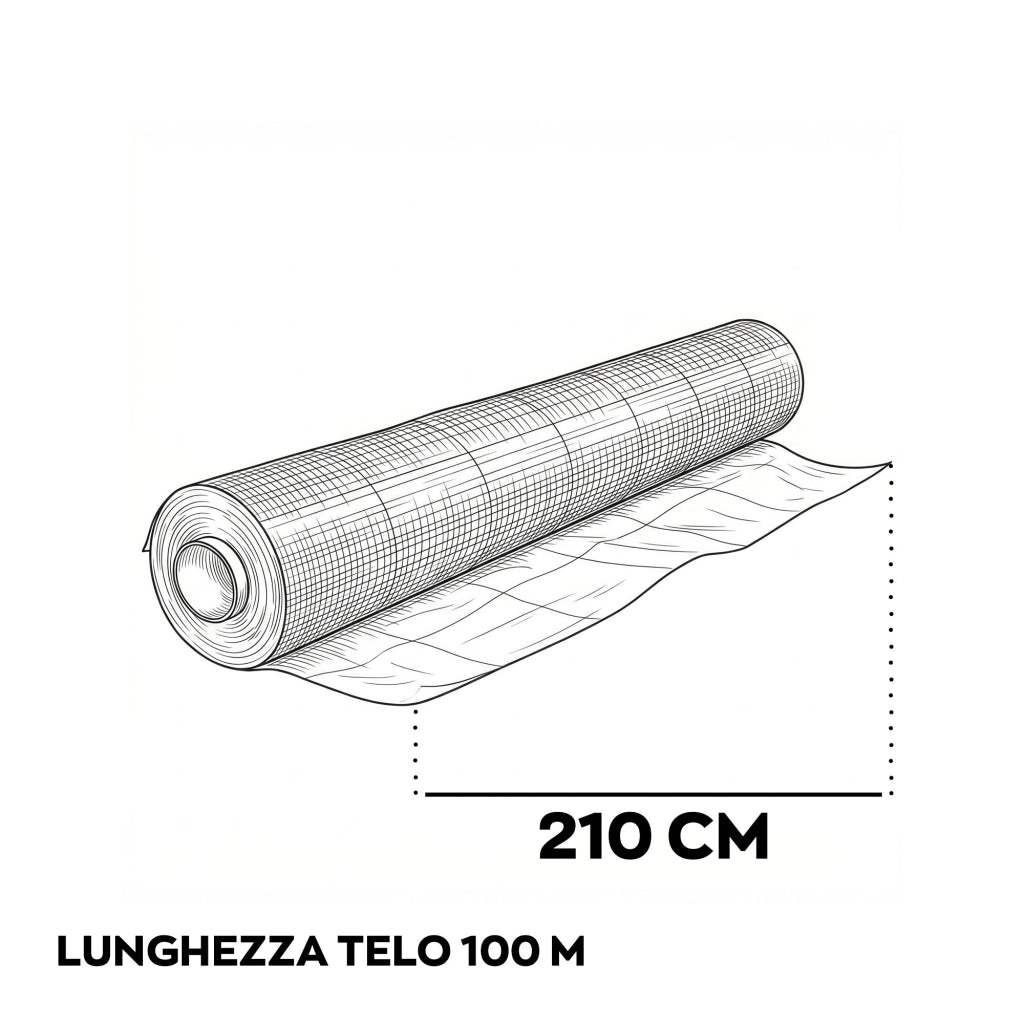 Telo per pacciamatura in polipropilene 100g/mq con rivestimento anti-UV. Telo anti erbacce per protezione orto piante e fiori. M100x2,10