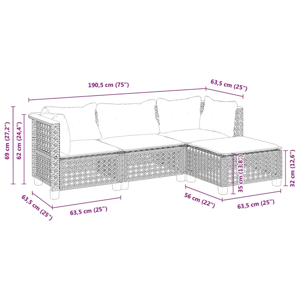Set Divani da Giardino 4 pz con Cuscini Nero in Polyrattan