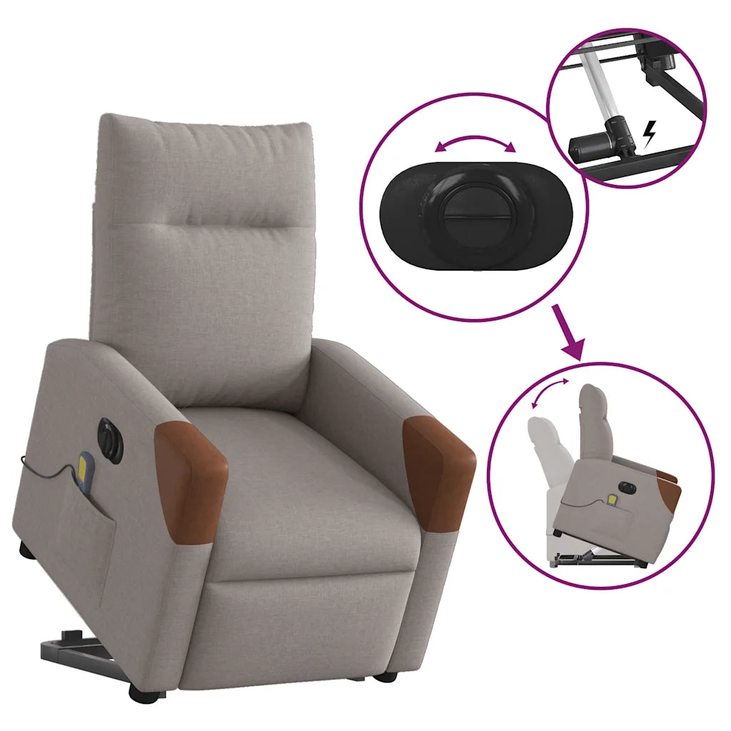 Poltrona Alzapersona Massaggiante Elettrica Tortora in Tessuto 3324035