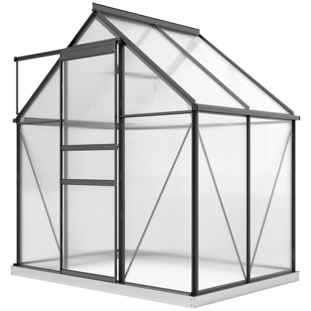 Serra in Policarbonato e Alluminio con Porta a Battente e Finestra a Tetto, 192.5x131x200 cm, Grigio