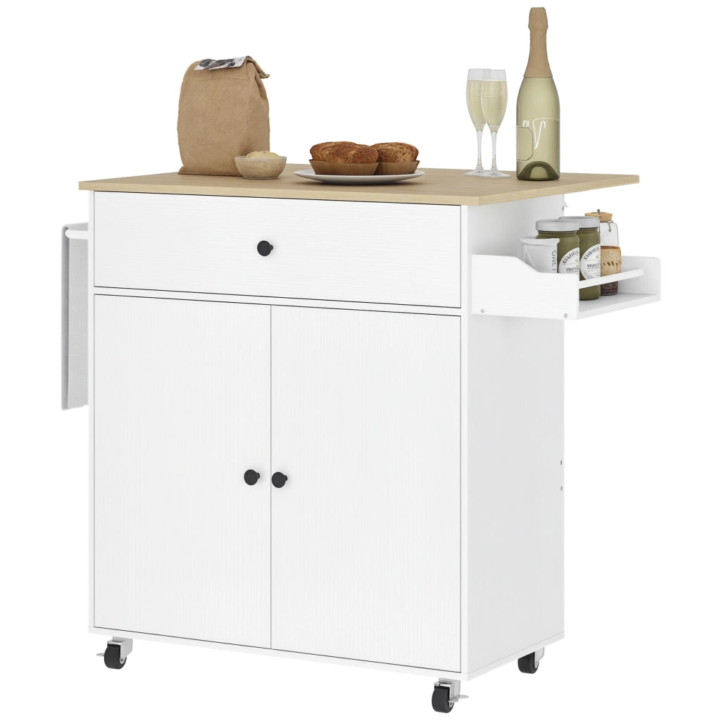 Tavolino da cucina con ruote ¨C zephmum ¨C con cassetto, ripiano regolabile, porta spezie e porta asciugamani