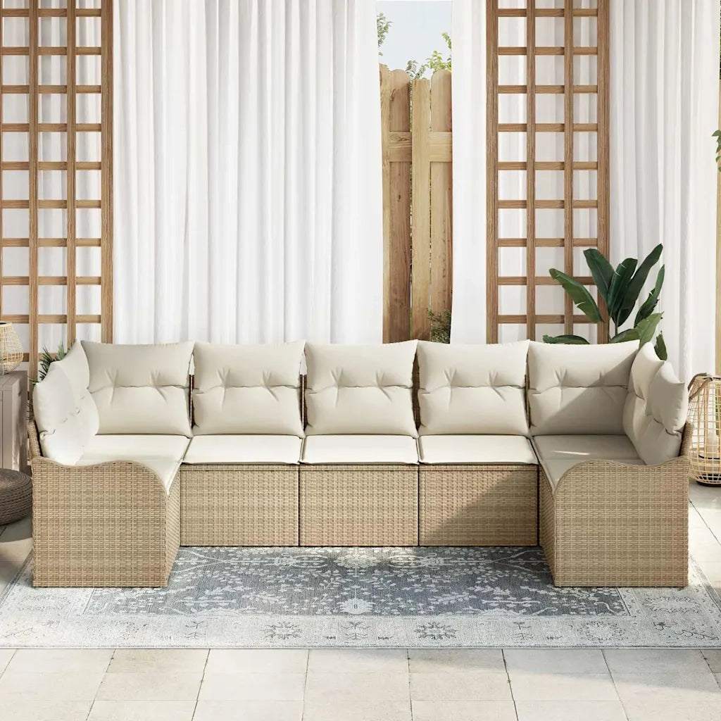 Set Divano da Giardino 7 pcs Beige e bianco Poly Rattan