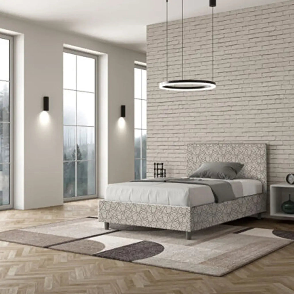 Letto una piazza e mezza con rete imbottito 120x210 tessuto Era 2 grigio Adele