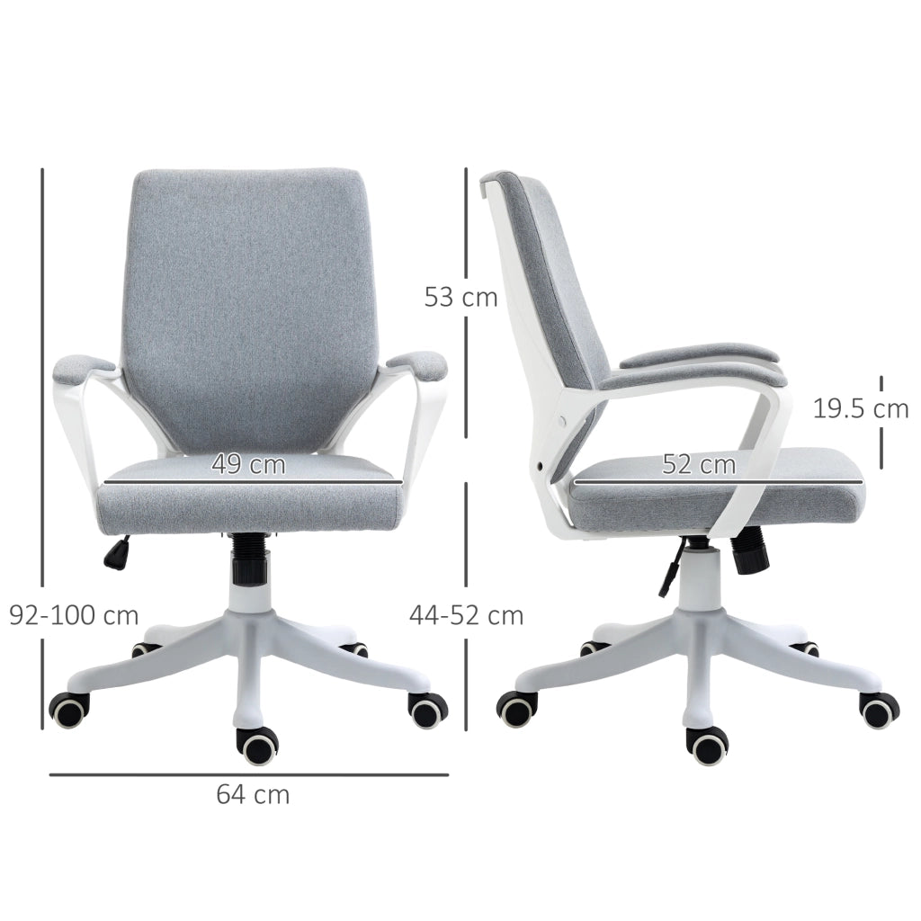 EasyComfort Sedia da Ufficio Ergonomica con Altezza Regolabile, Sedia Scrivania Imbottita Girevole 360° e Funzione Dondolo, in Tessuto effetto Lino Traspirante, per Studio, Grigio