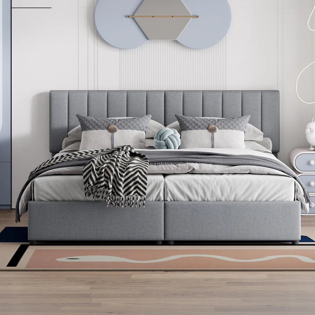 letto imbottito lino grigio 180 x 200 cm