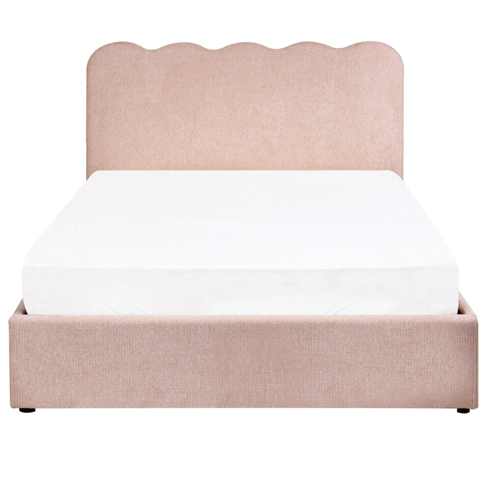 Letto in tessuto rosa pastello 140 x 200 cm contenitore elevabile con testiera e rete a doghe