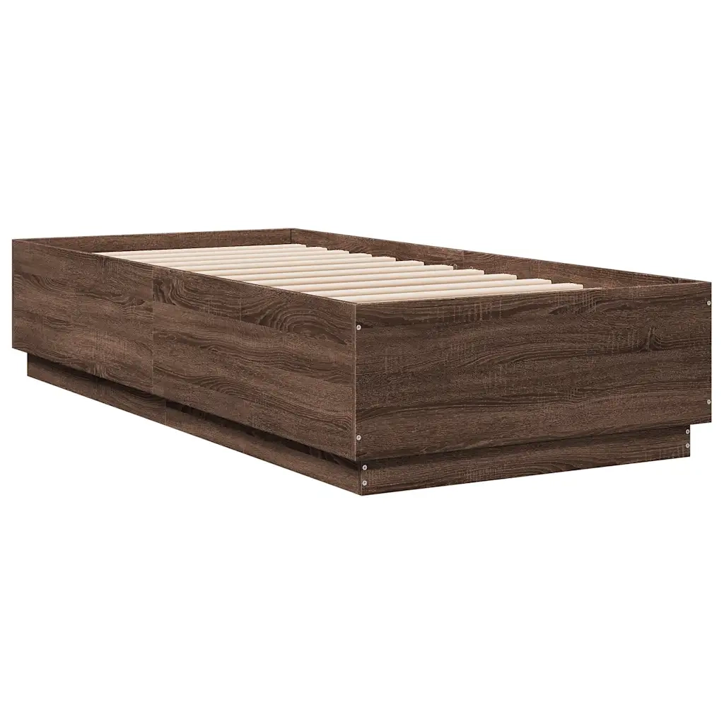 Letto singolo | Letto per adulti | Giroletto Luci LED Rovere Marrone 100x200 cm Legno Multistrato