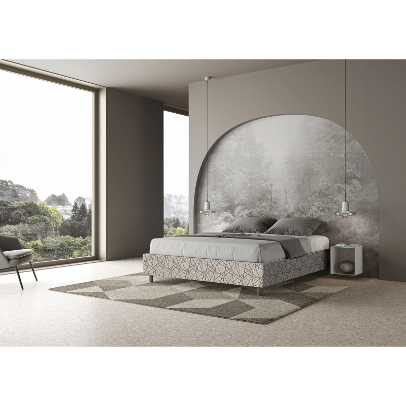 Letto Sommier imbottito Matrimoniale 160x200 cm tessuto Era Azelia - Senza rete,Grigio