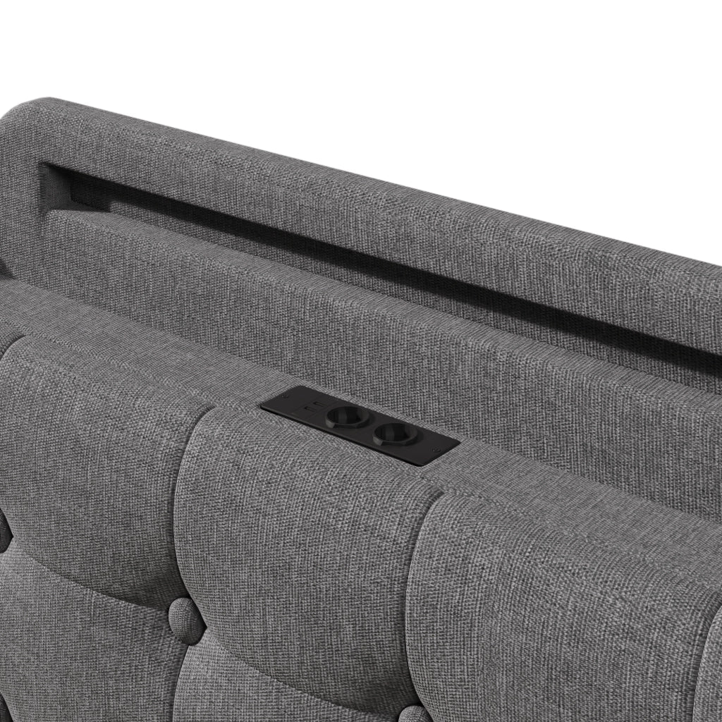 LETTO Imbottito 140x200 cm Grigio in Lino con LED e USB
