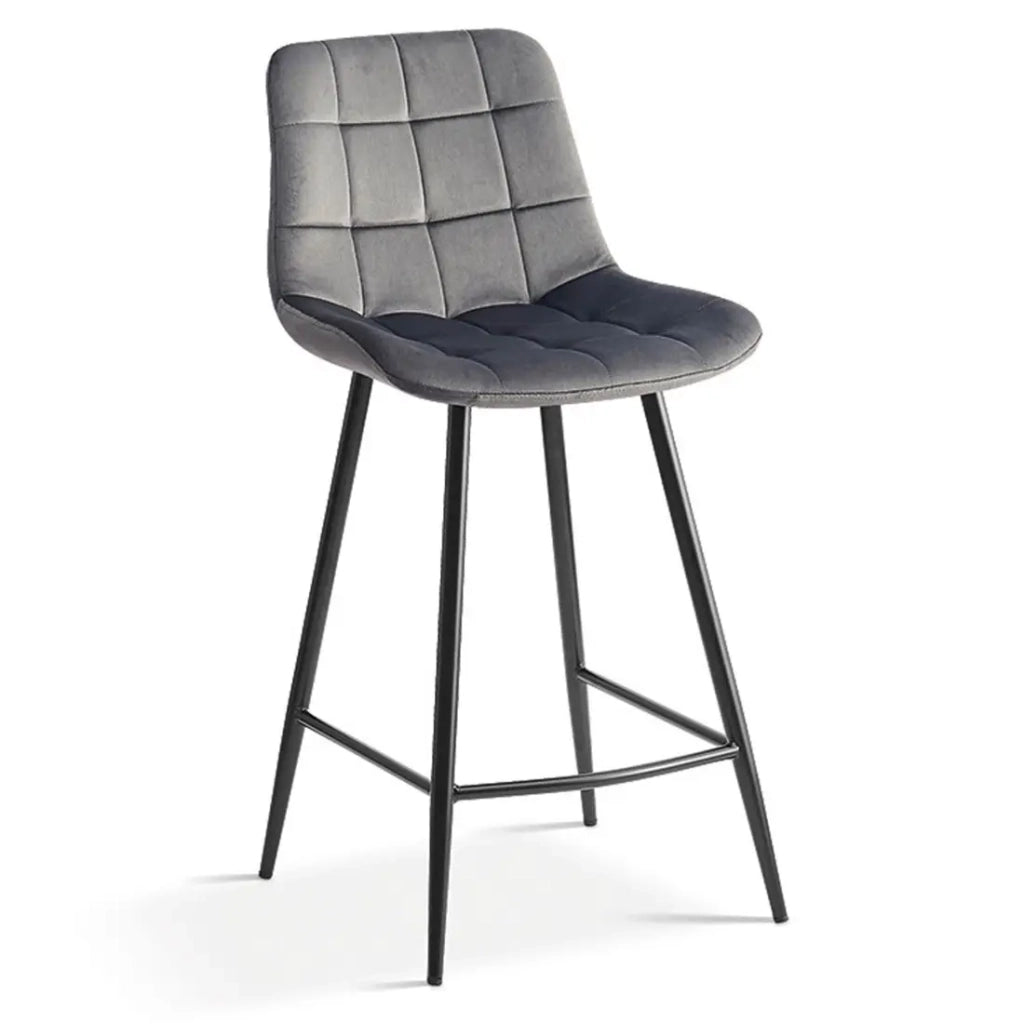 Sedia da bancone JUTE - Velluto color taupe - Gambe in metallo - Altezza 95 cm - Stile contemporaneo