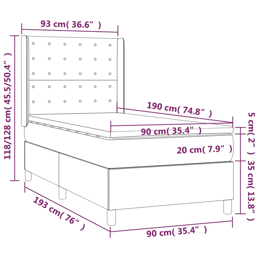 Letto singolo | Letto per adulti | Giroletto a Molle con Materasso e LED Nero 90x190 cm Similpelle