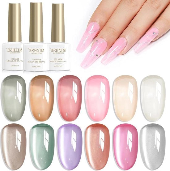 Set di gel per unghie Cat Eye UV - 6 set di gel jelly per unghie - 7 ml - 9D Cateye UV Gel Art Manicure - Salon Home DIY