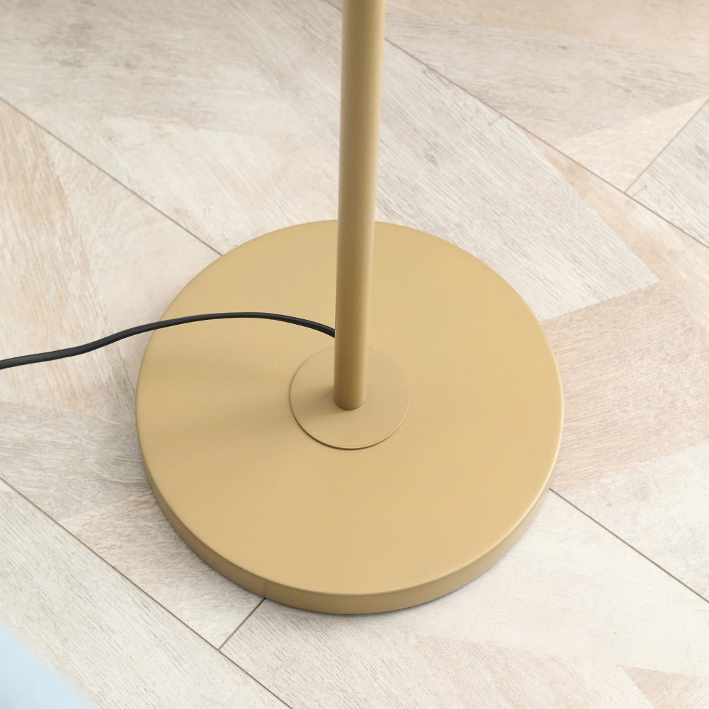 Lampada da terra elegante ¨C Xylo ¨C Acciaio con paralume in tessuto, interruttore a catena, oro e bianco