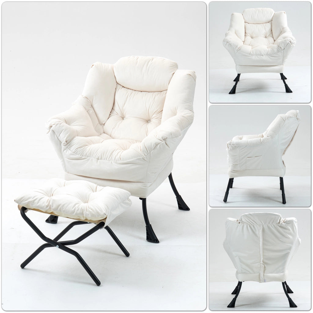 Poltrona relax con supporto per il collo e montaggio facile per balcone terrazza in metallo off white 70 × 20 × 77 cm
