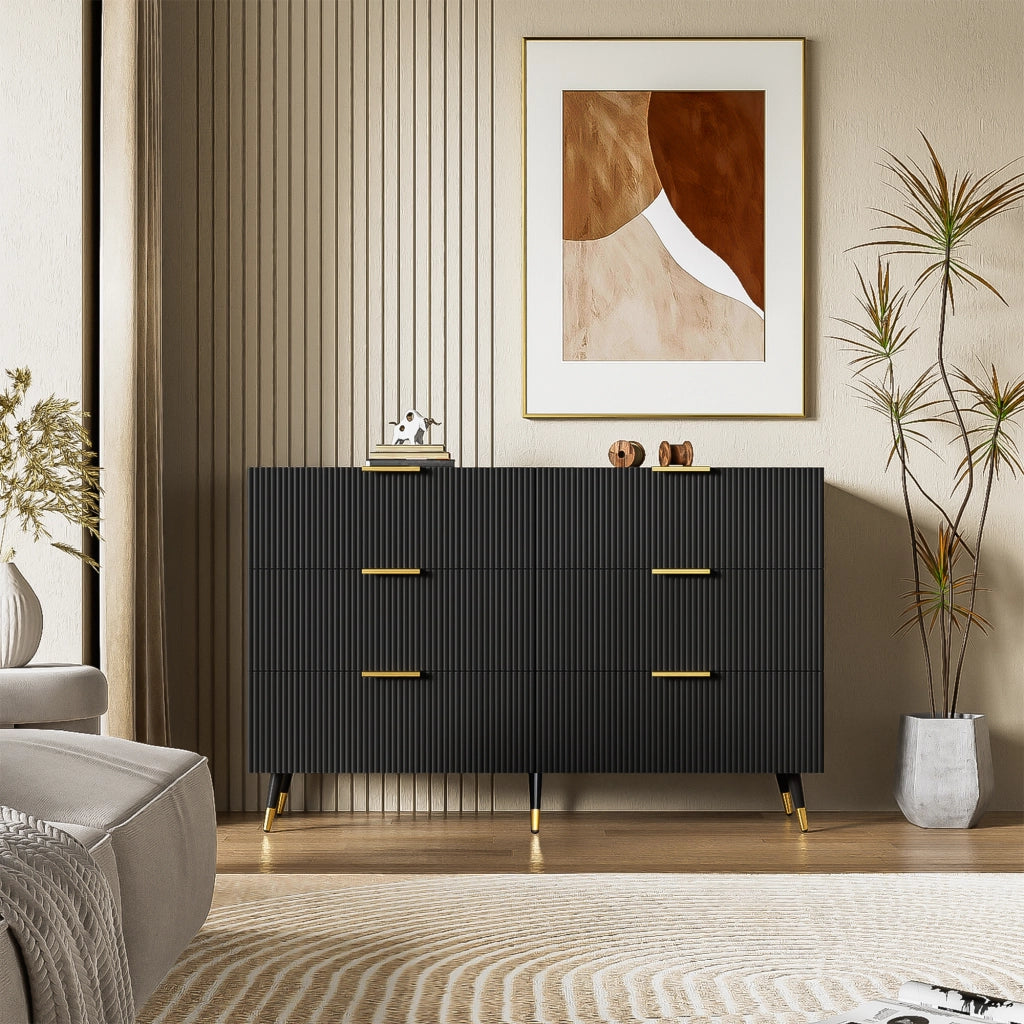 CREDENZA con 6 cassetti 120x77x40 cm truciolare nero e oro