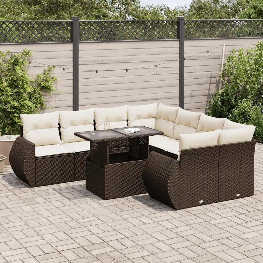 Set Divani da Giardino 9pz con Cuscini Marrone in Polyrattan 3326614