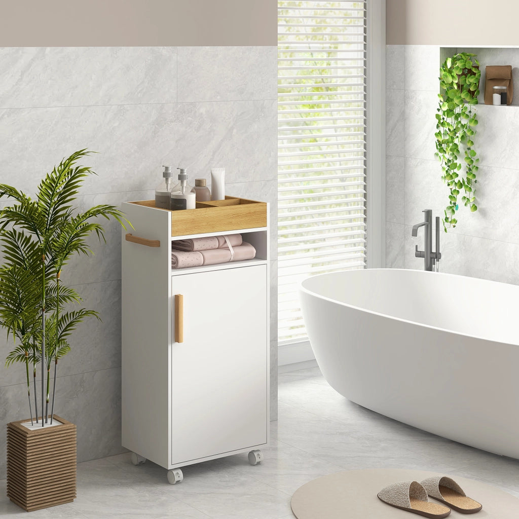 Mobiletto Bagno con Vassoio, Ripiano e Armadietto ¨C Minimal ¨C Truciolato, 40x30x88 cm, Bianco