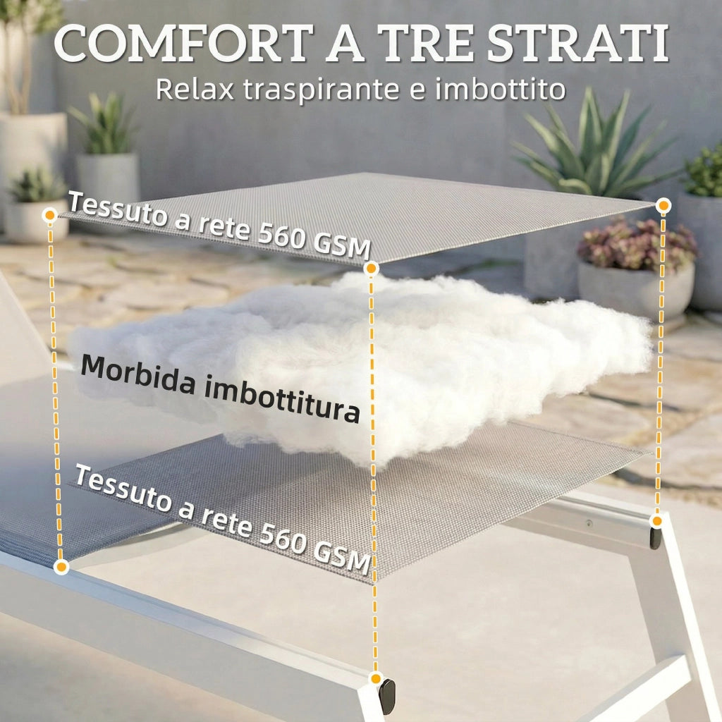 Sdraio Imbottita, Schienale 6 Posizioni, Telaio Alluminio, Capacit¨¤ 120 Kg, Grigio Chiaro
