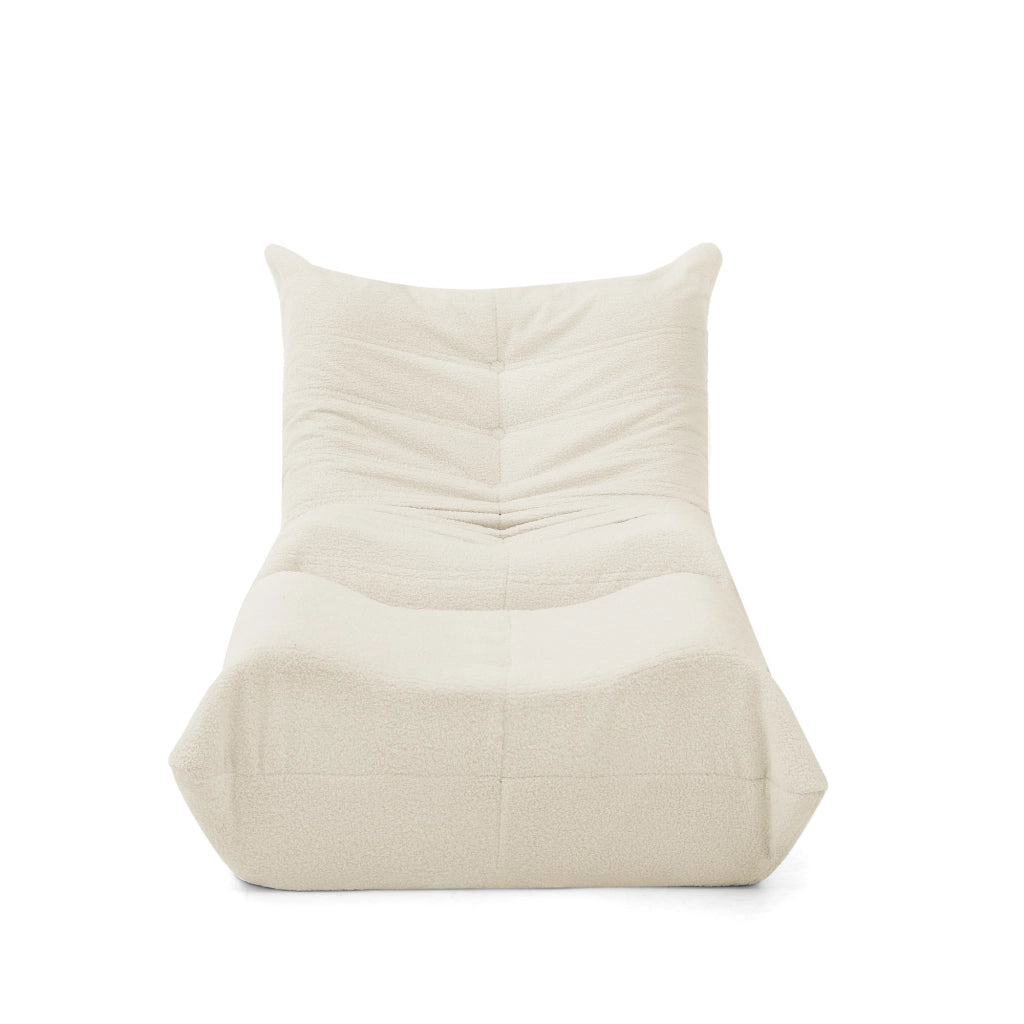 Lazy Sofa con schienale e poggiapiedi, poltrona relax in teddy effetto peluche, beige
