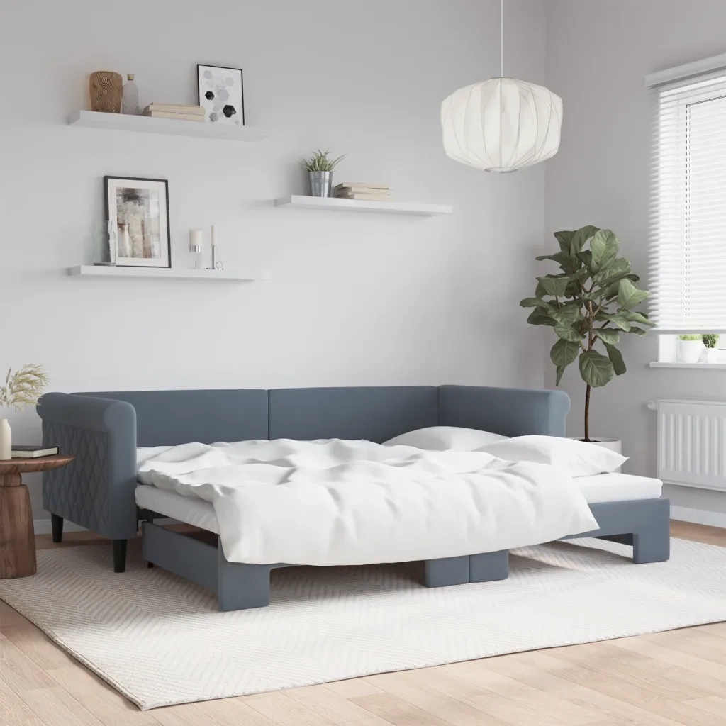 Divano letto | Sof¨¤ letto | Letto singolo Estraibile Grigio Scuro 90x200cm Velluto