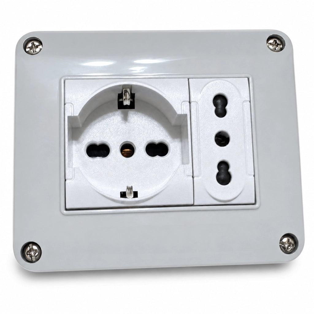 Cassetta Elettrica IP40 con Presa Schuko e Bipasso 10/16A