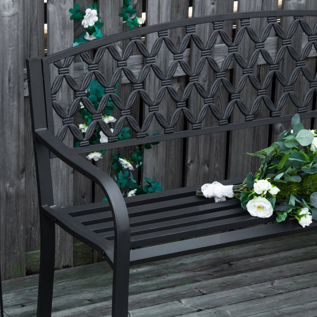 Panchina da Giardino 2 Posti ¨C Xylo ¨C Acciaio e Ghisa Nero 128x58.5x89cm