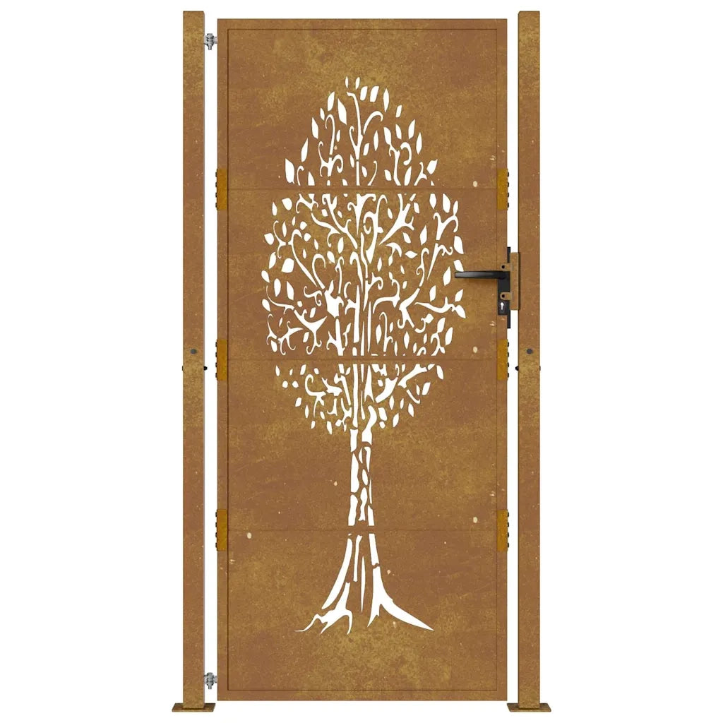 Cancello da giardino 100x200 cm in acciaio Corten con design ad albero 153165