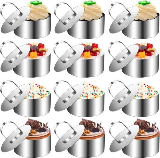 12 anelli per torta in acciaio inossidabile - forma rotonda per dolci - anelli per torta con coperchio - set di anelli per torta - diametro 8 cm