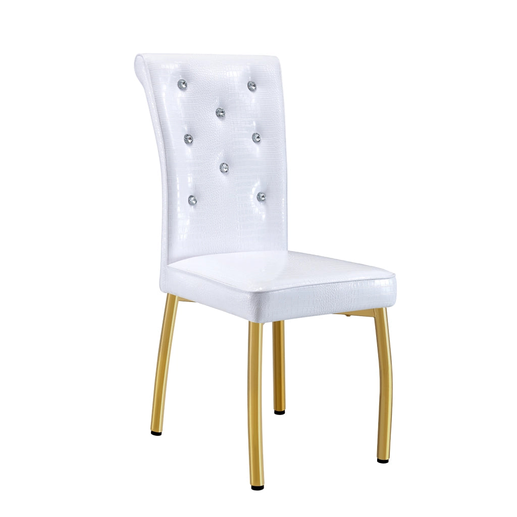Sedia da pranzo con schienale decorato e piedini regolabili in PVC e metallo, oro