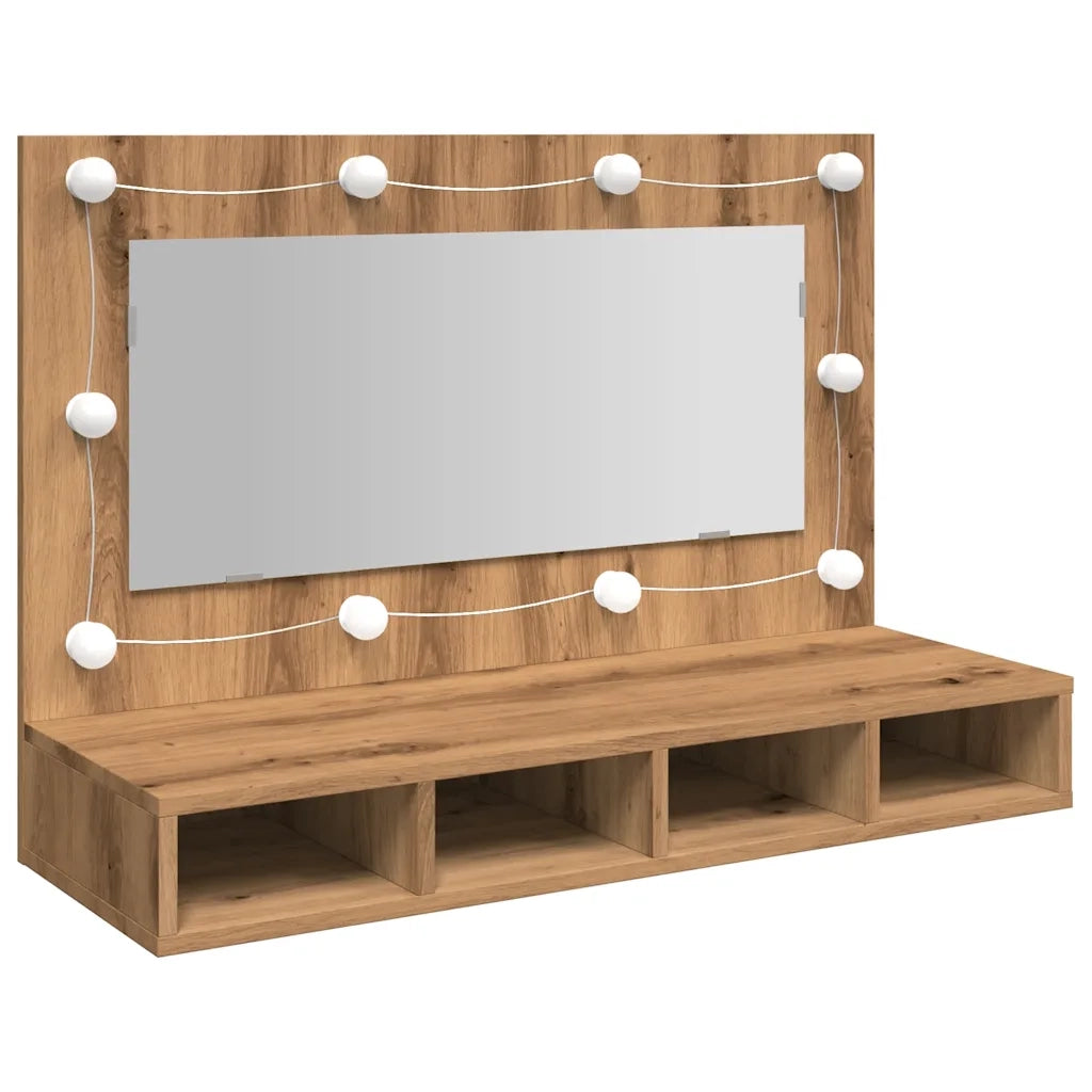 Mobiletto a specchio con LED-Armadietto a Specchio in rovere artigianale 90x31,5x62 cm