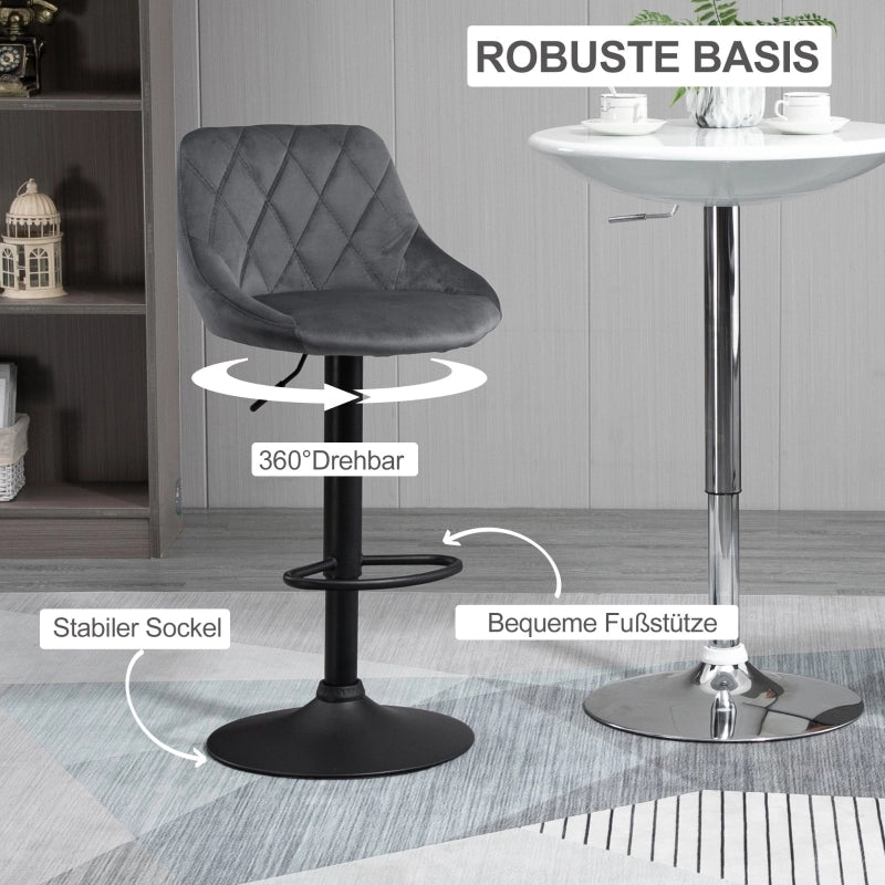 Sgabello da Bar Regolabile in Altezza e Girevole a 360° con Schienale e Poggiapiedi in Poliestere Grigio Scuro